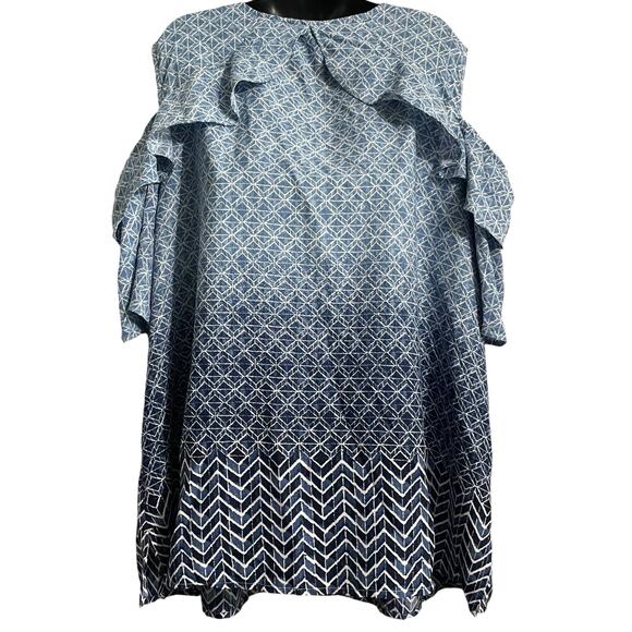 Catherines Womens Plus Size 3X Cold Shoulder Georgette Blue Short Sleeve Top - Picture 2 of 9